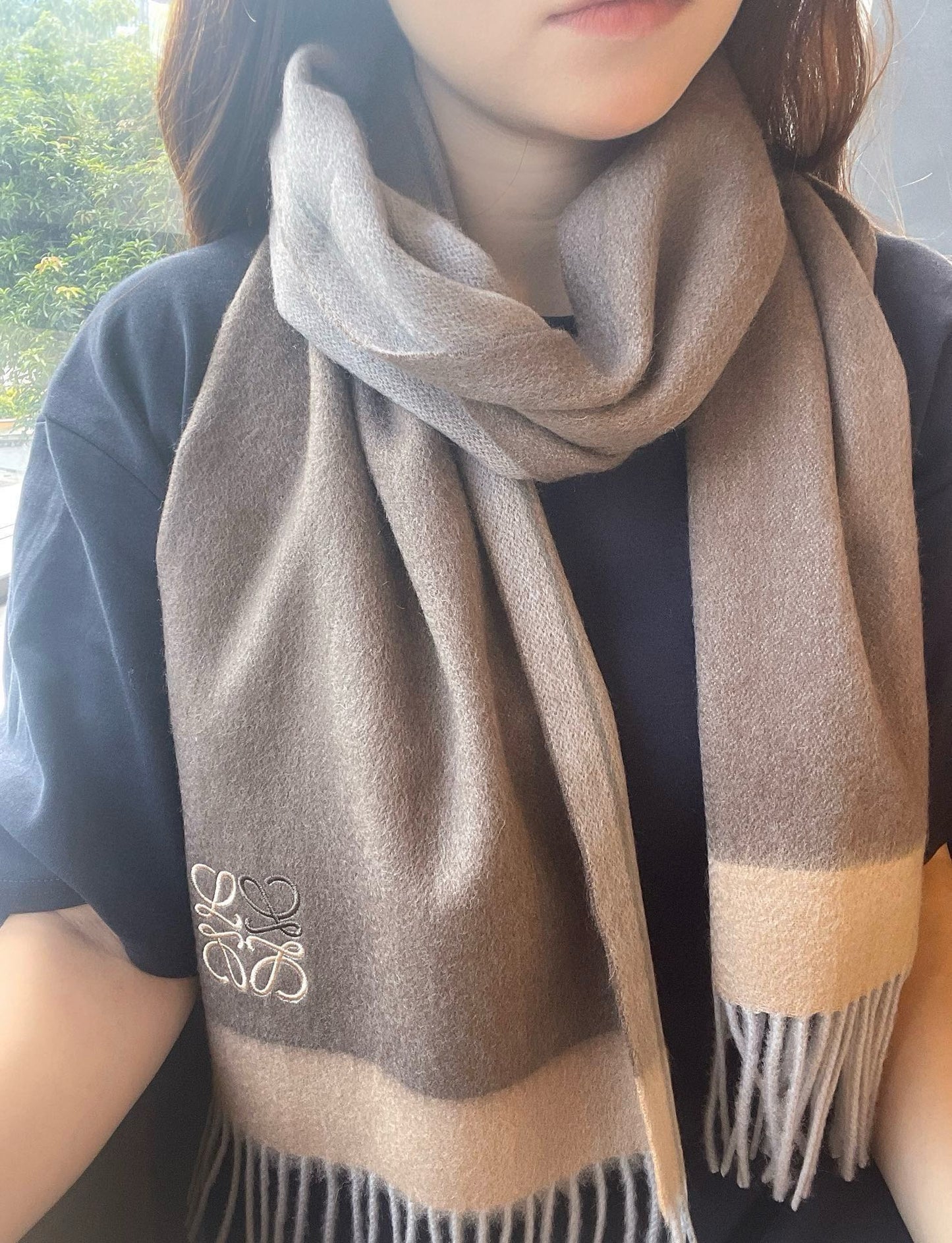 羅L家-2024雙面配色圍巾 180*30 棕色