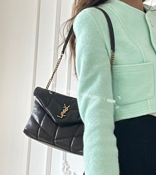 聖Y羅-Loulou Puffer 23cm 絎縫小羊皮雲朵包 黑色金扣