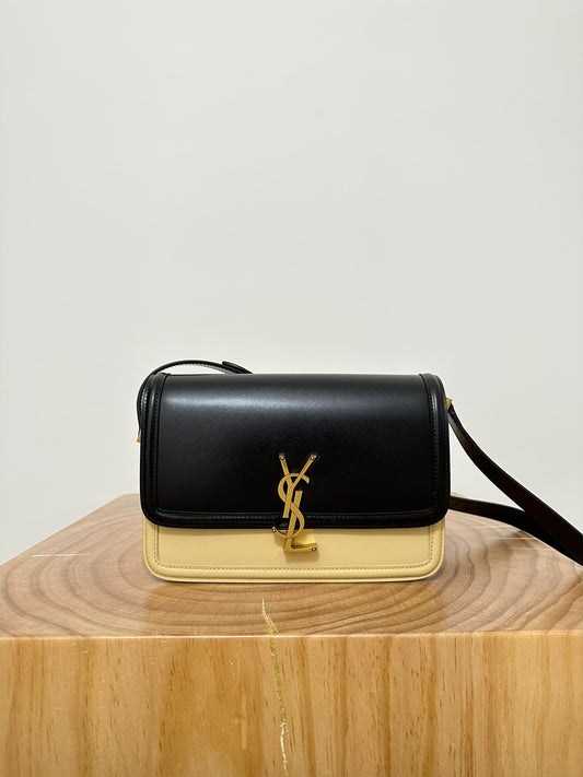 聖Y羅-BOX SAINT LAURENT 豆腐包 大號 黑拚杏色