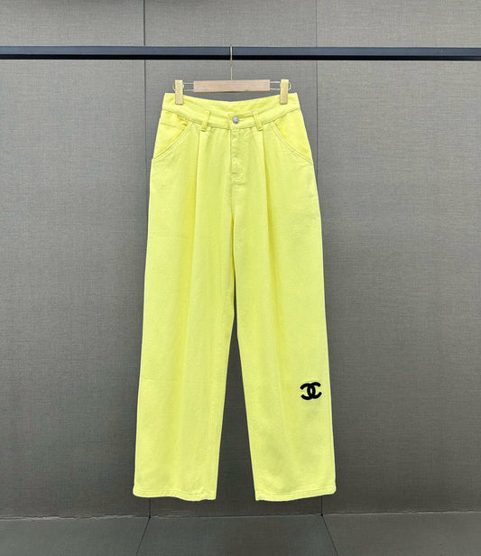 小香家-2403 春夏logo高腰闊腿牛仔褲