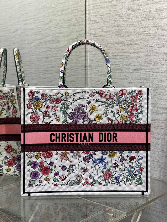 迪D家-Book Tote 2023春夏系列 浪漫花刺繡粉色 大號