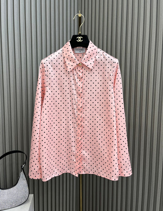 小香家-2404 24新品上架波點襯衫短褲套裝 粉色