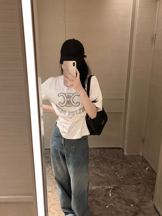 賽C家-2403 燙鑽短袖Tee 白色