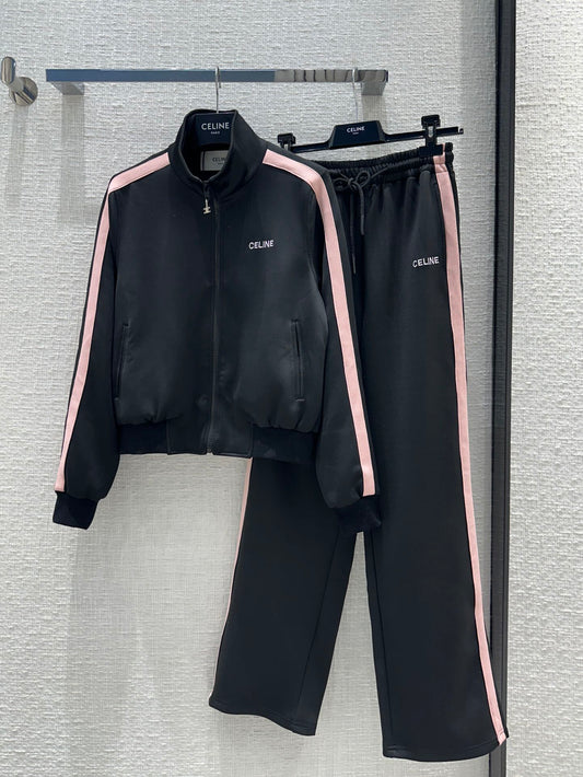 賽C家-2403 24早春新品粉條拼邊黑色學院風套裝