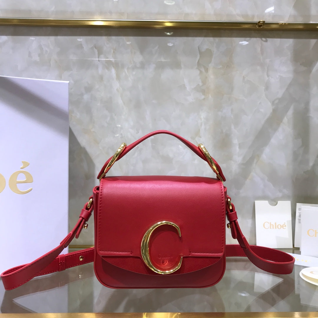 克羅C-C Bag 光滑小牛皮拼接麂皮 紅色