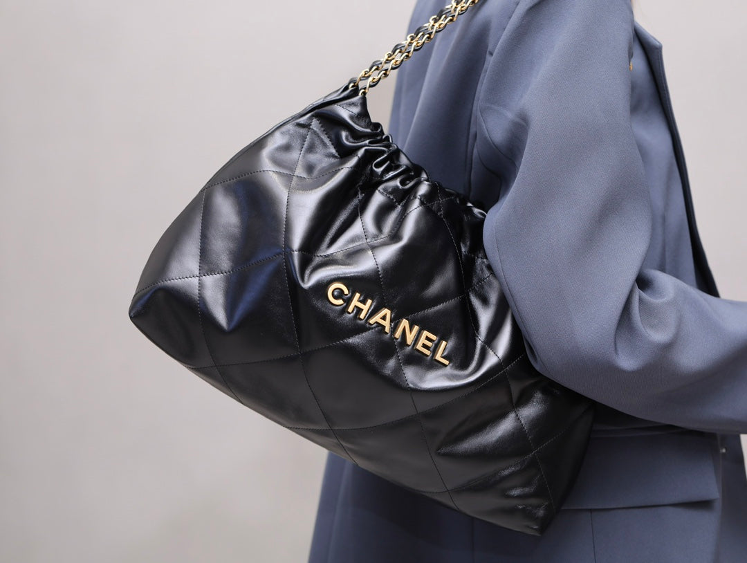 小香家-Chanel 22號手袋 橫版 黑金色
