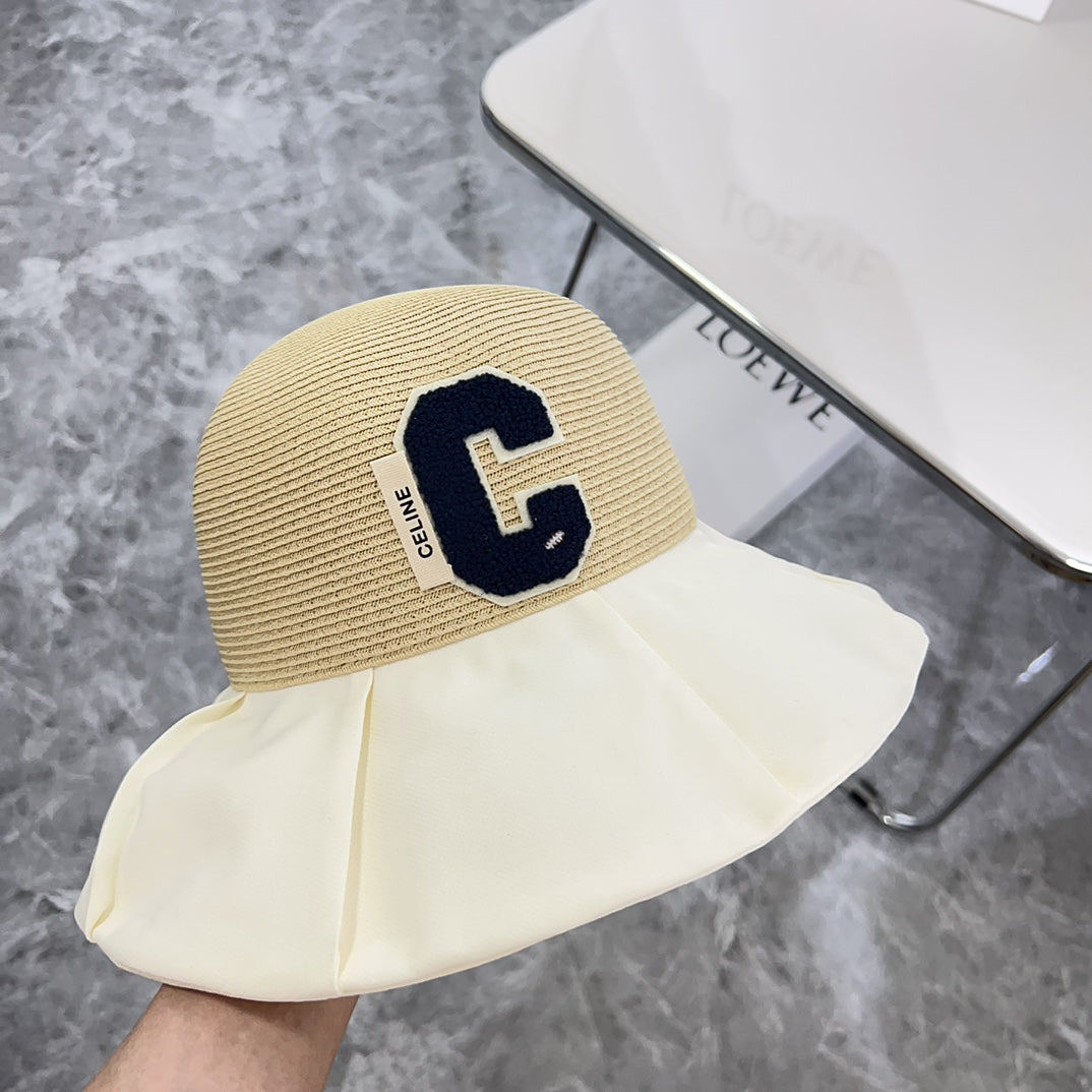 賽C家-2024新款拼接蝴蝶結遮陽帽 白色