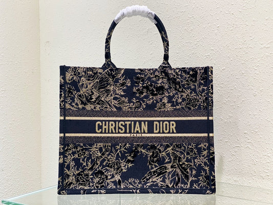 迪D家 Book Tote 刺繡天鵝絨和金屬光澤線 大號41.5cm