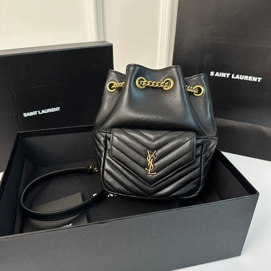 聖Y羅-Joe Backpack 絎縫雙肩包 黑色金扣 Mini