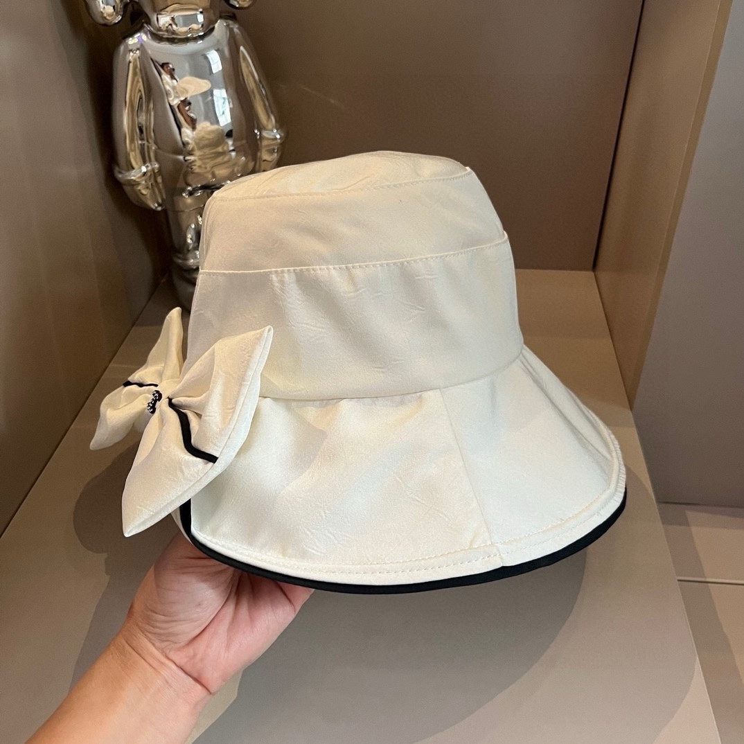 小香家-名媛風蝴蝶結後開岔漁夫帽 白色