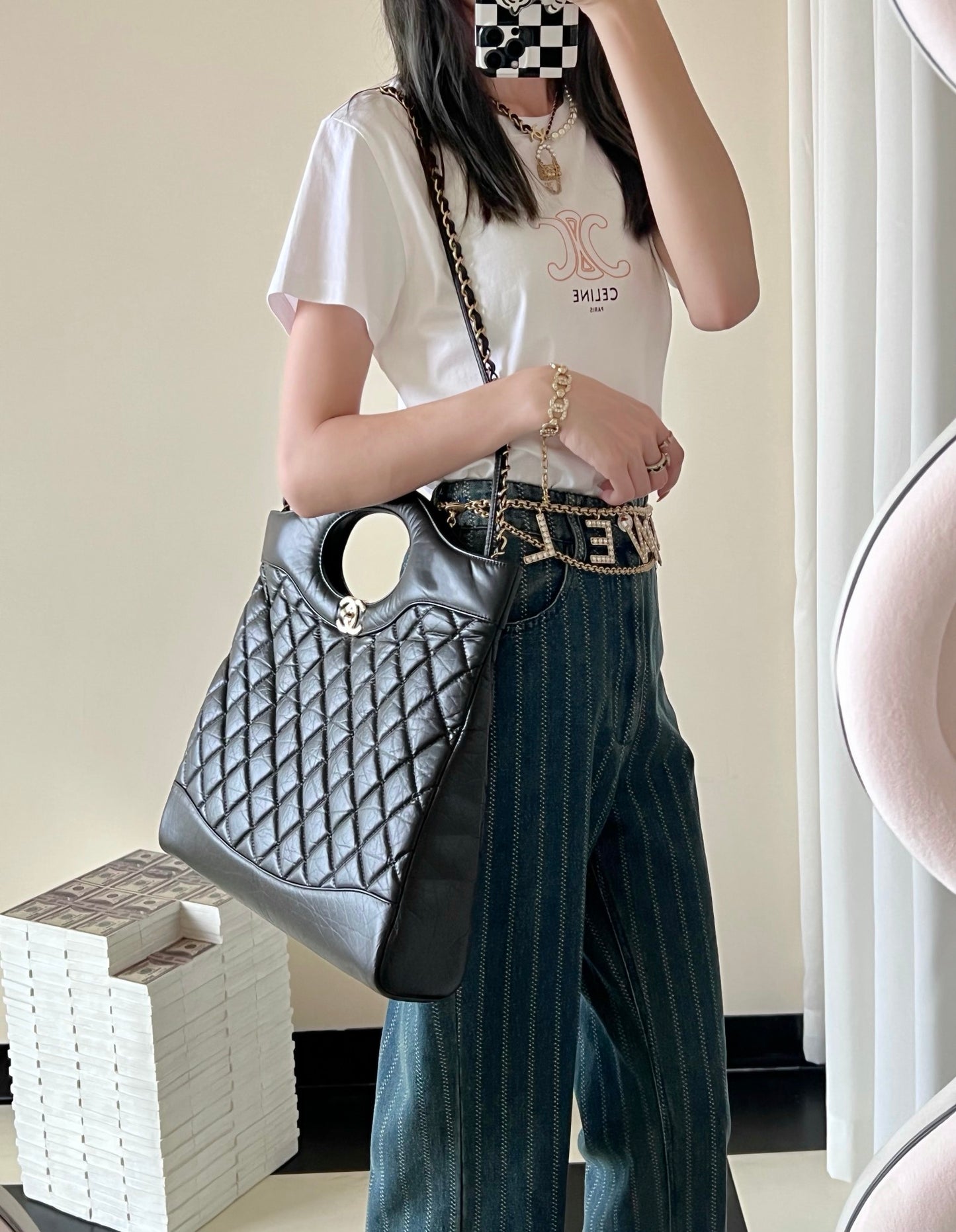 小香家-Chanel 31 經典雙c Logo 菱格紋購物包 黑色