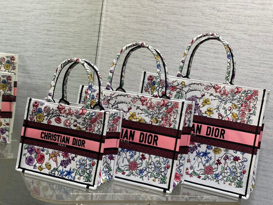 迪D家-Book Tote 2023春夏系列 浪漫花刺繡粉色 中號