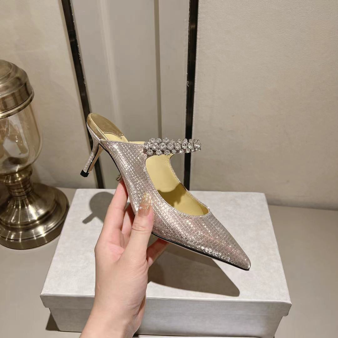 JC傑米-巴黎櫥窗定制款 Blingbling高跟拖鞋 8.5CM 香檳色