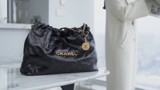小香家-Chanel 22號手袋 橫版 黑金色