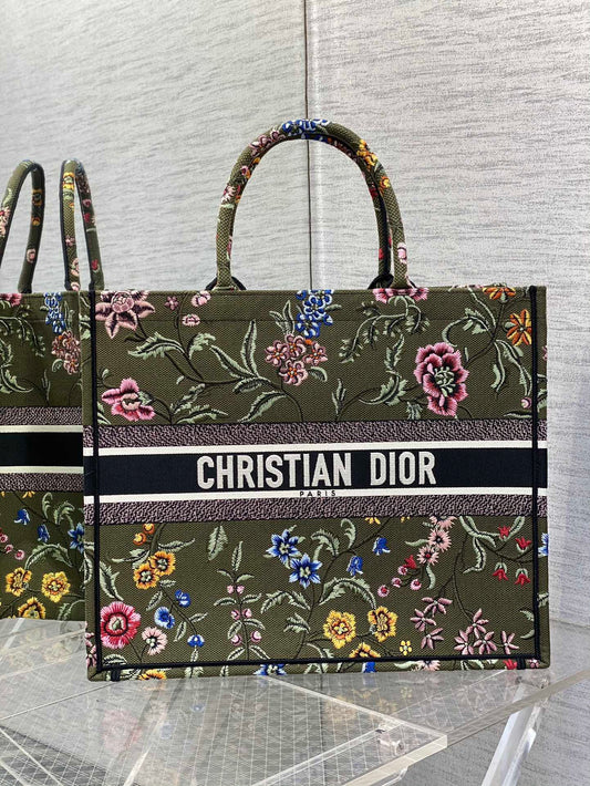 迪D家 Book Tote 刺繡字母軍綠花 大號41.5cm