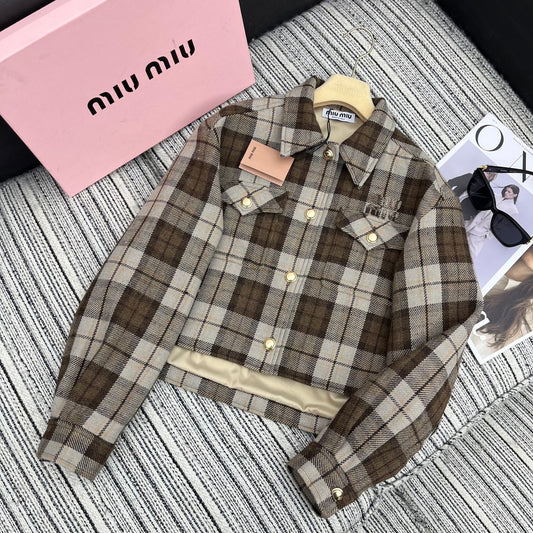 穆M家-2404 新款格紋翻領襯衫式外套