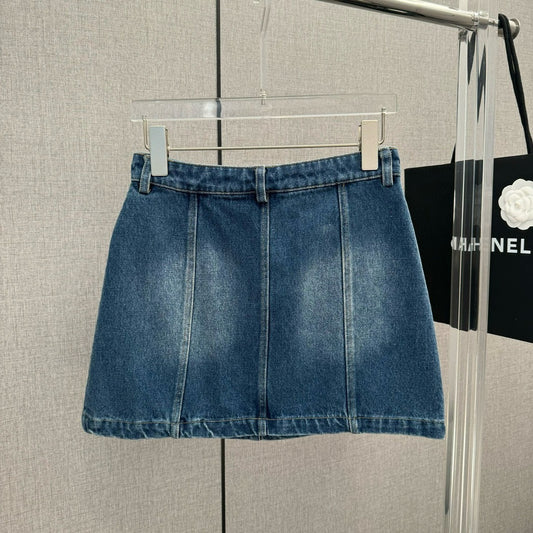 小香家-2403 雙C刺繡口袋牛仔短裙