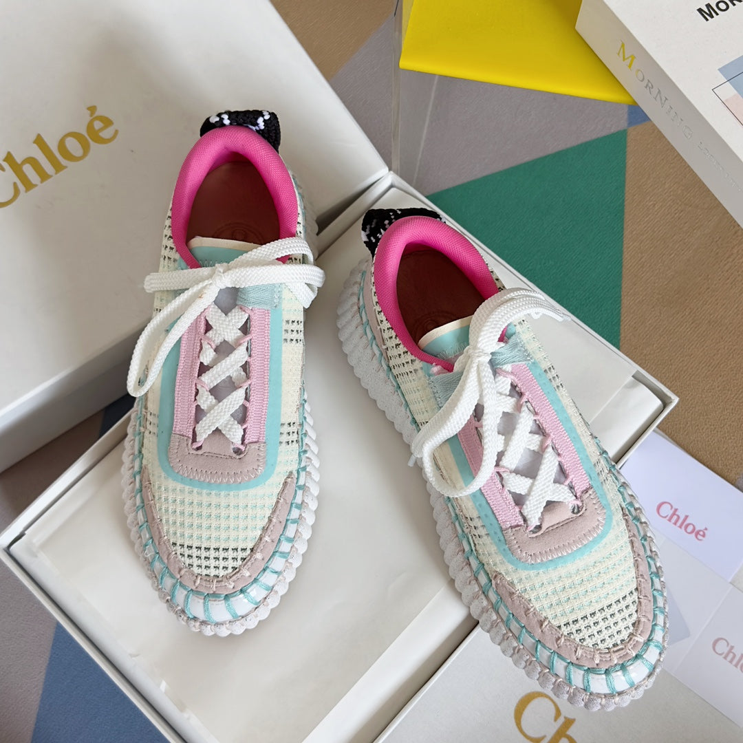 克羅C-Nama sneaker彩虹系列 網面拼色休閒運動鞋 白粉色