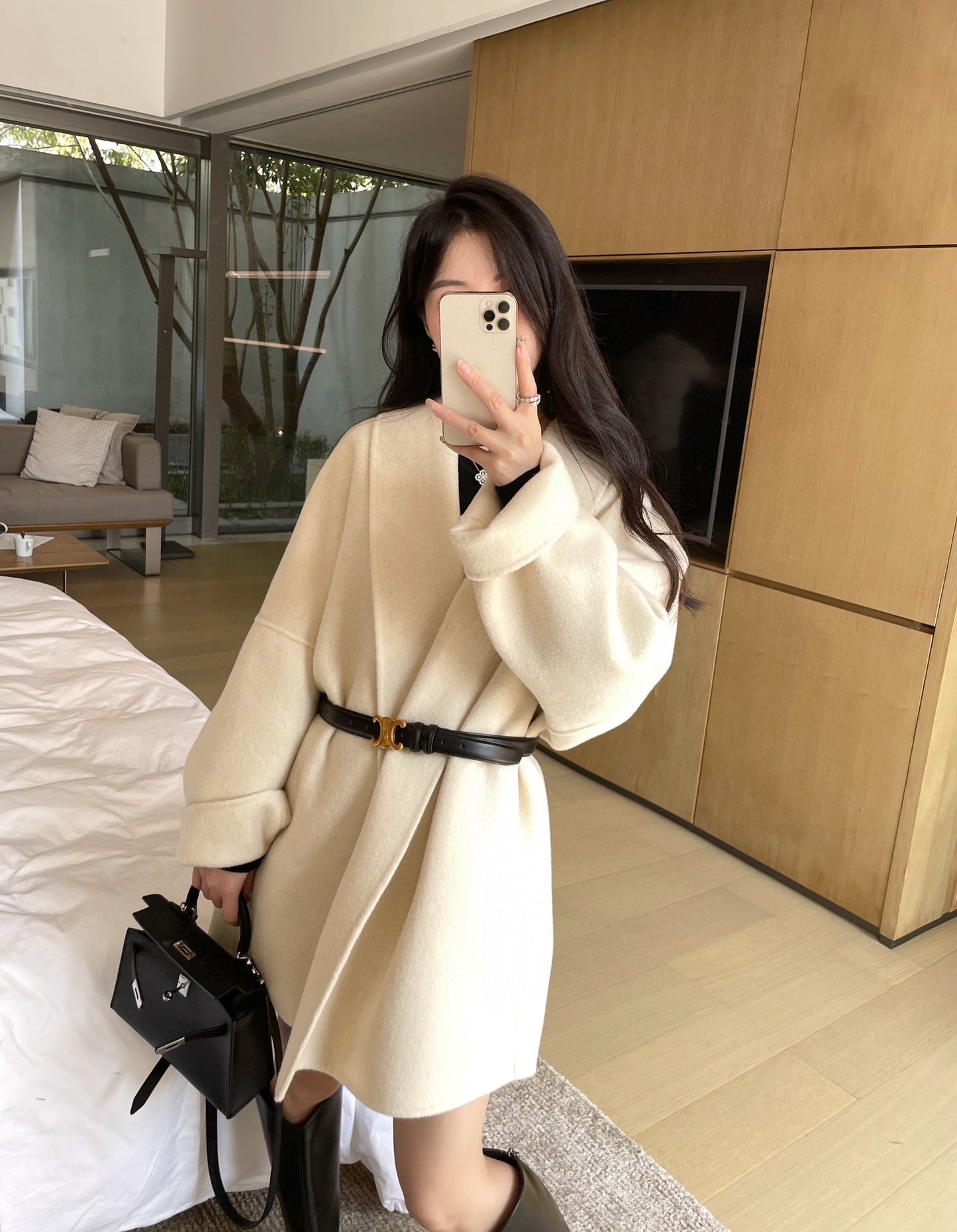 賽C家-2403 休閒浴袍羊絨大衣 杏色