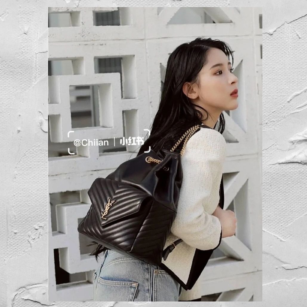 聖Y羅-Joe Backpack 絎縫雙肩包 黑色金扣 29CM 上身圖