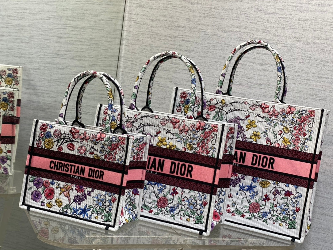 迪D家-Book Tote 2023春夏系列 浪漫花刺繡粉色 大號