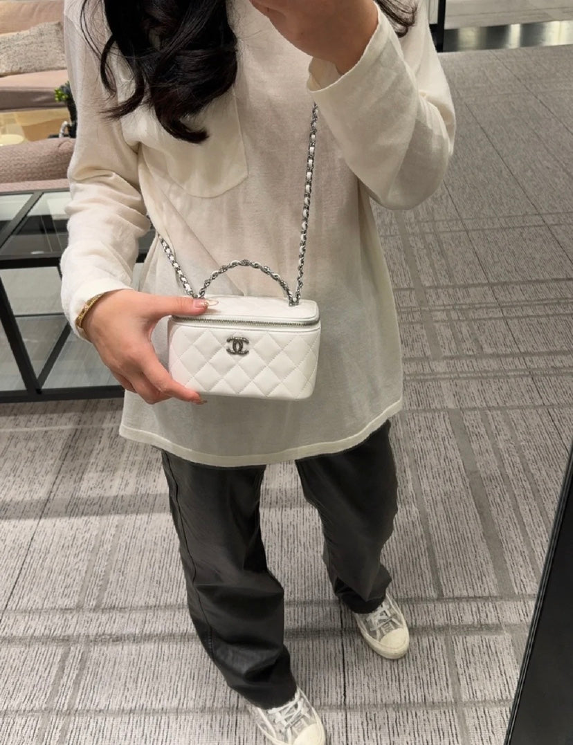 小香家-小雙C金屬手柄長盒子包 白色