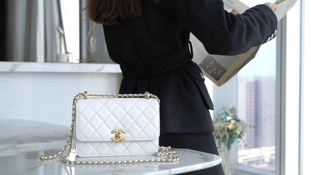 小香家-Chanel 24c雙金球 CF Mini19 白色