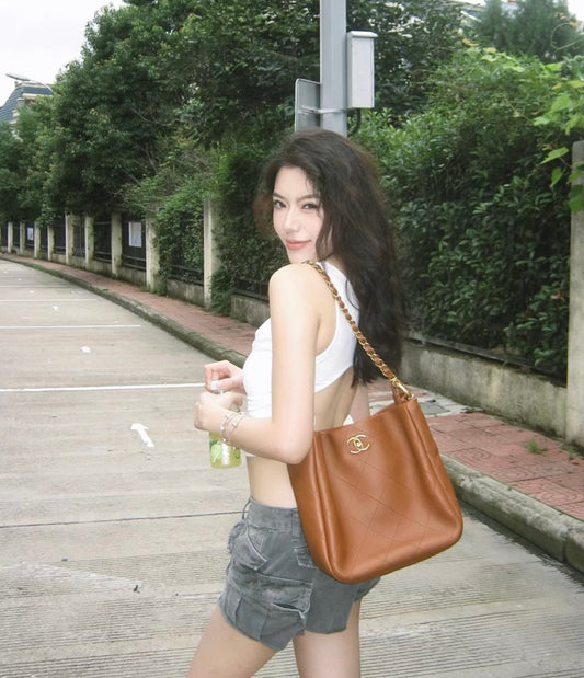 小香家-2023早秋系列 手工坊編織嬉皮包 小牛皮 焦糖色