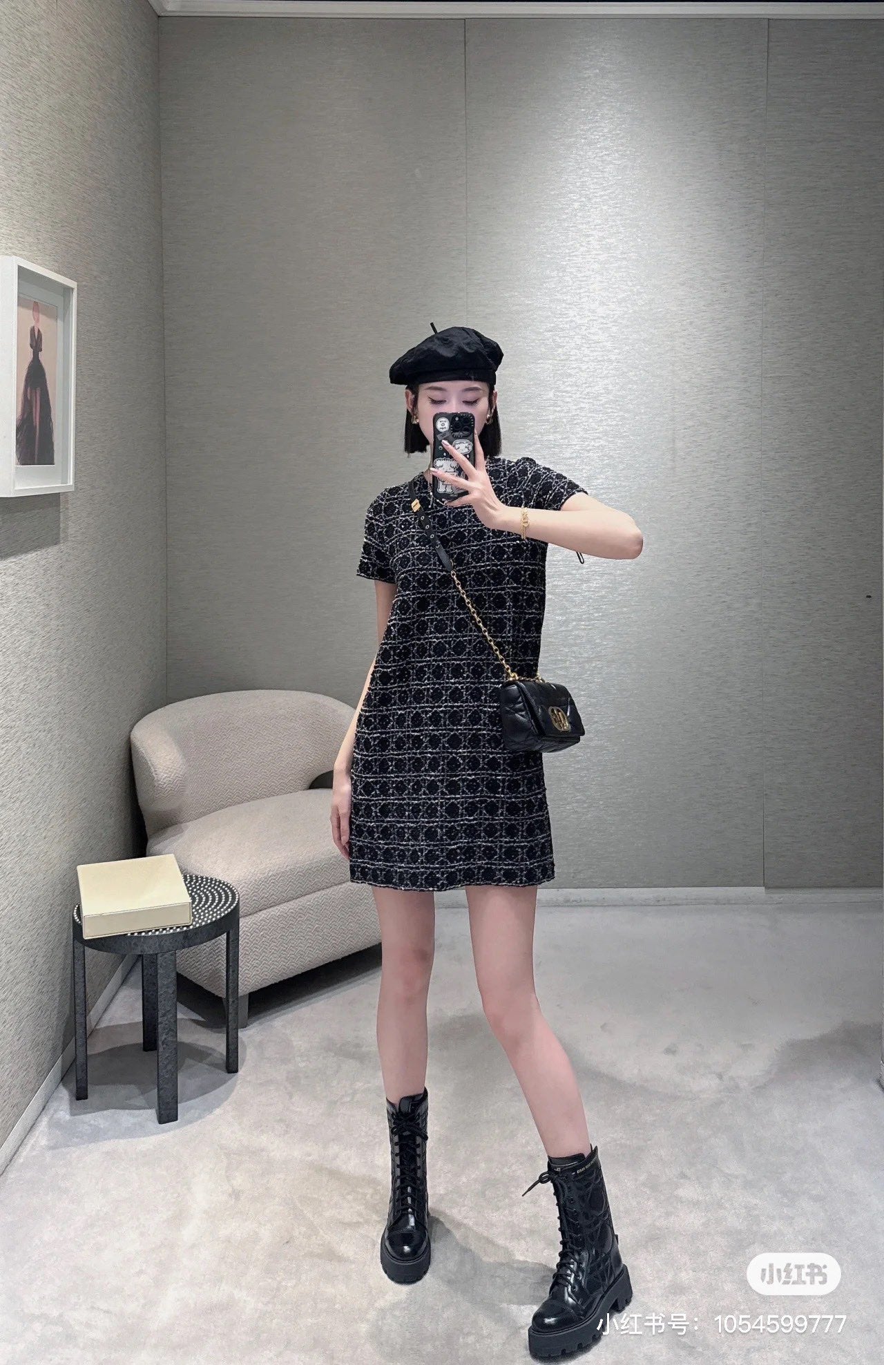 迪D家-2403 24早春最新藤格紋針織短袖洋裝