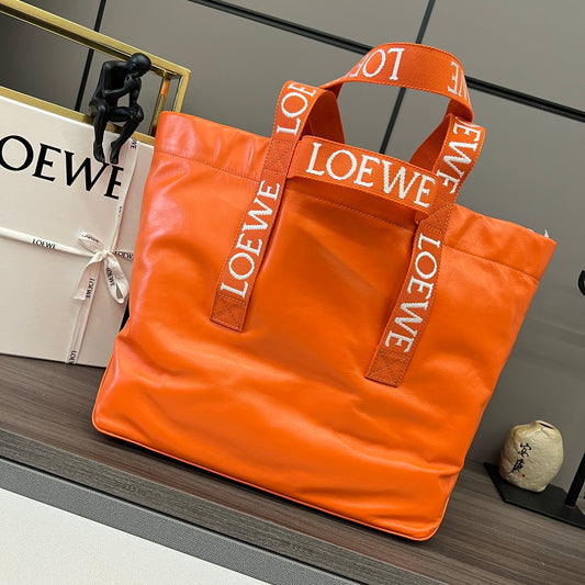 羅L威-Fold Shopper手袋 紙質小牛皮 橘色