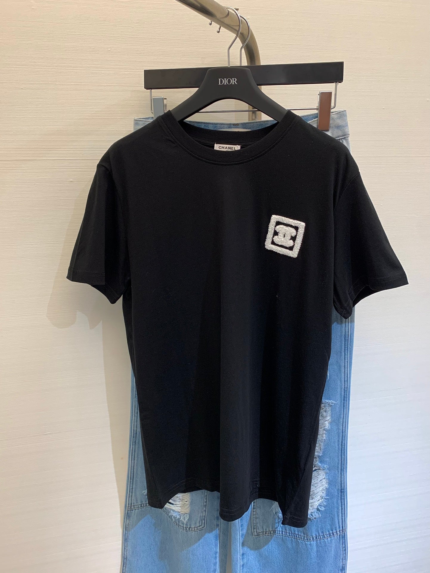 小香家-2404 春夏新款中古風毛巾繡方塊短袖 黑色