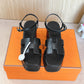 小愛款-2024二舅牛皮 高跟涼鞋 黑色