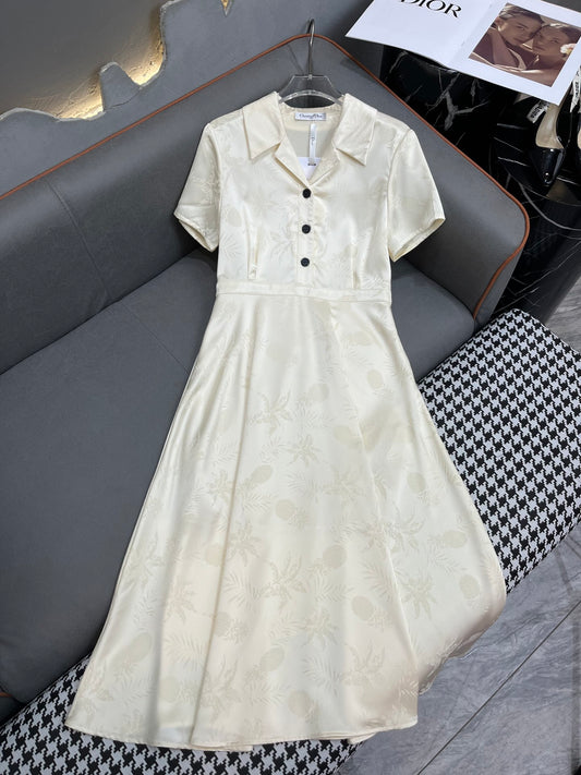 迪D家-2403 24SS夏季新款翻領連身裙 白色