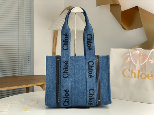 克羅C-2023年早春新款 Woody托特包 丹寧牛仔藍 中號