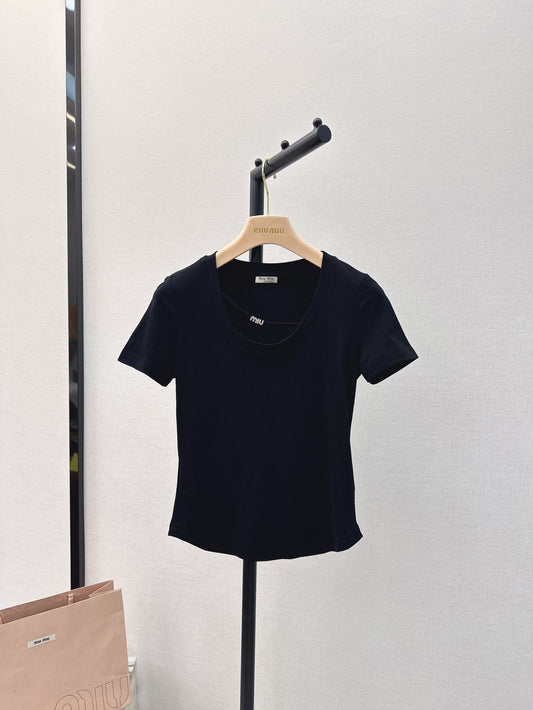 穆M家-2404 春夏最新款純欲風修身U領TEE 黑色
