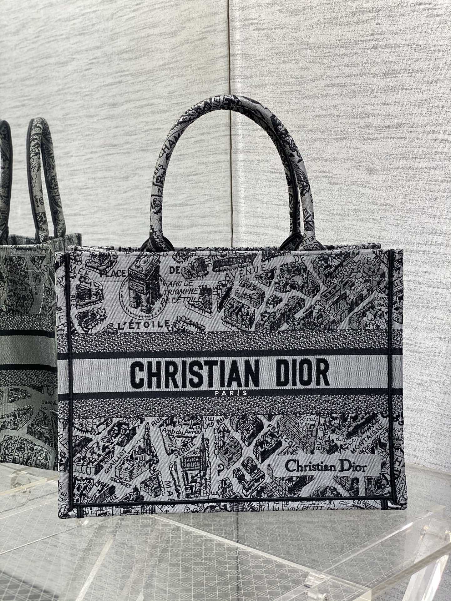 迪D家-Book Tote 2023春夏系列 巴黎地圖刺繡 灰色 中號