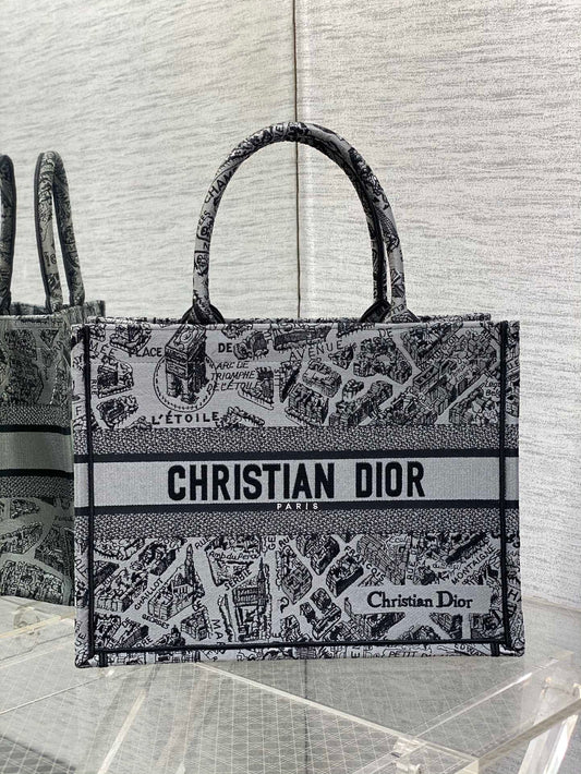 迪D家-Book Tote 2023春夏系列 巴黎地圖刺繡 灰色 中號