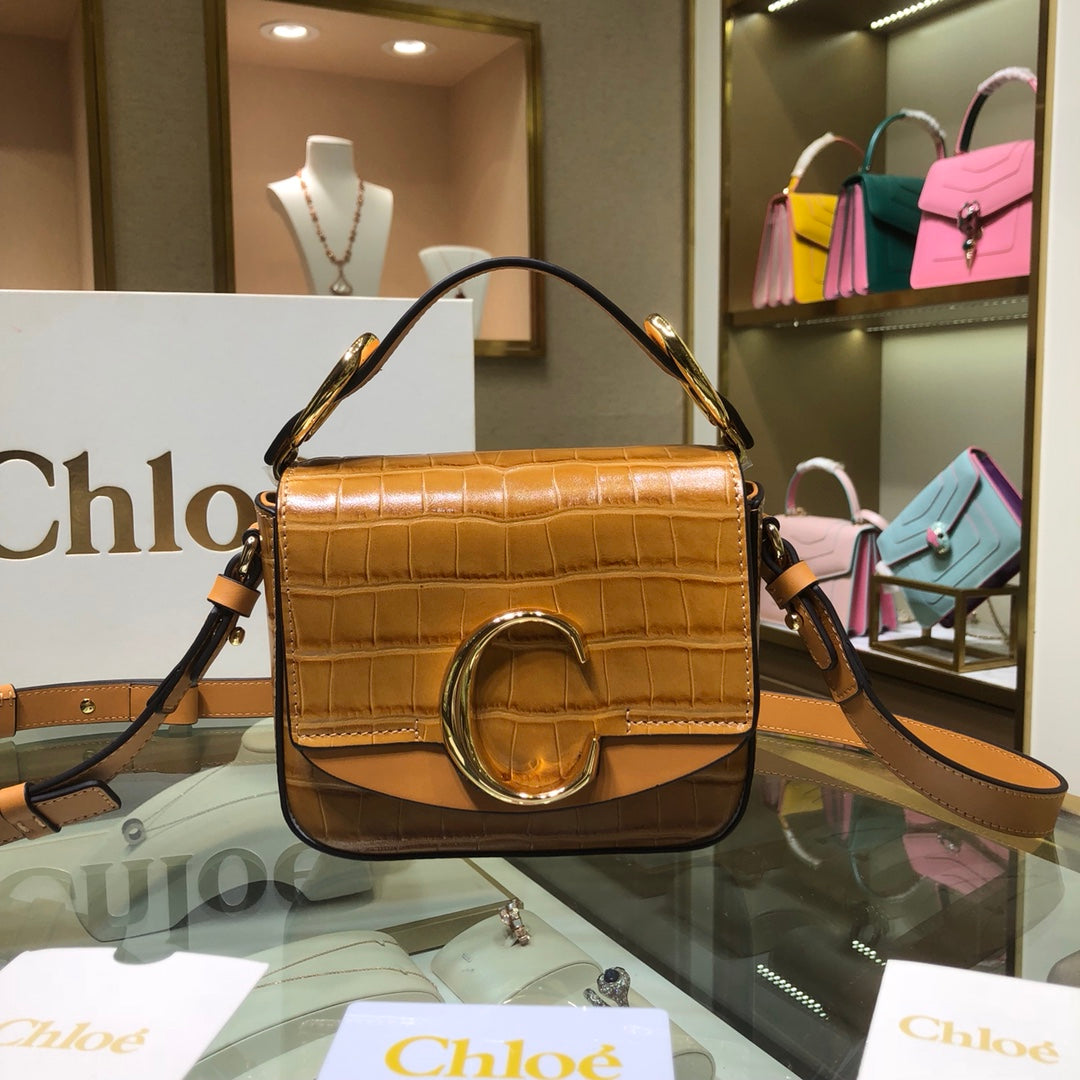 克羅C-C Bag 鱷魚壓紋 淺棕色