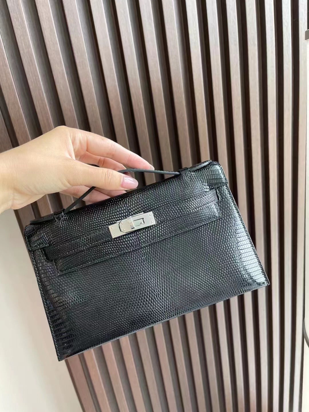 小愛款-Kelly Mini 1代 蜥蜴皮 黑色 銀扣
