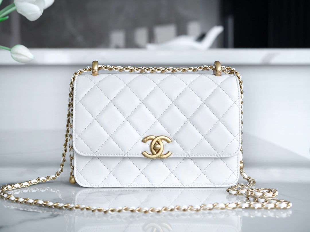 小香家-Chanel 24c雙金球 CF Mini19 白色