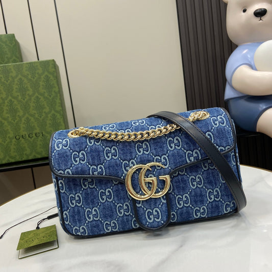 古G家-Marmont系列鏈條包 牛仔藍