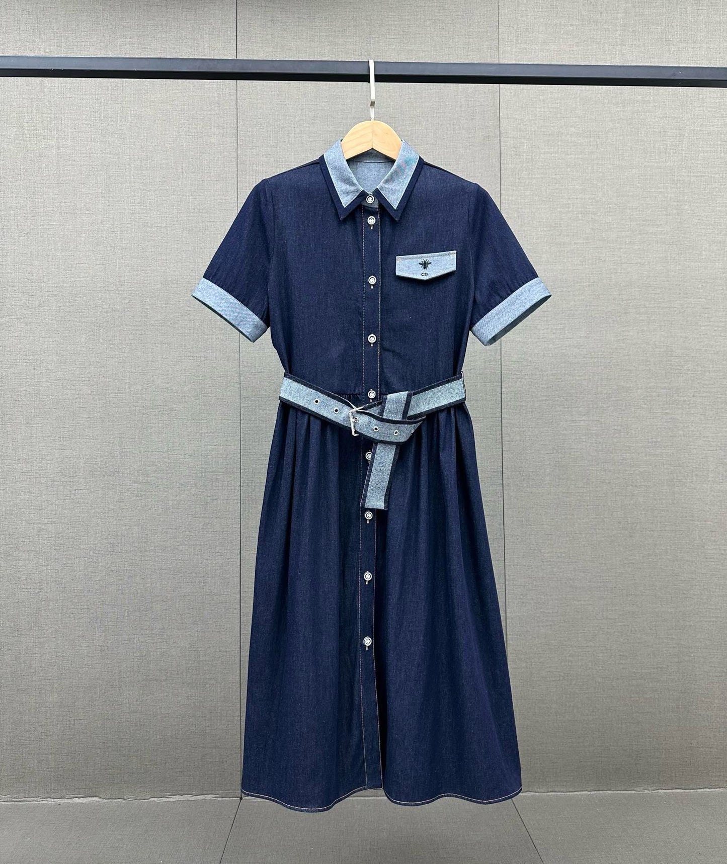 迪D家-2403 24春夏拼色襯衫式牛仔裙