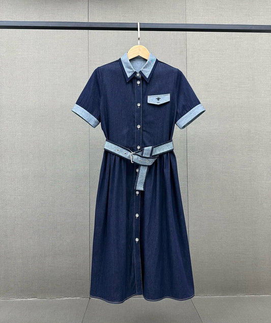 迪D家-2403 24春夏拼色襯衫式牛仔裙
