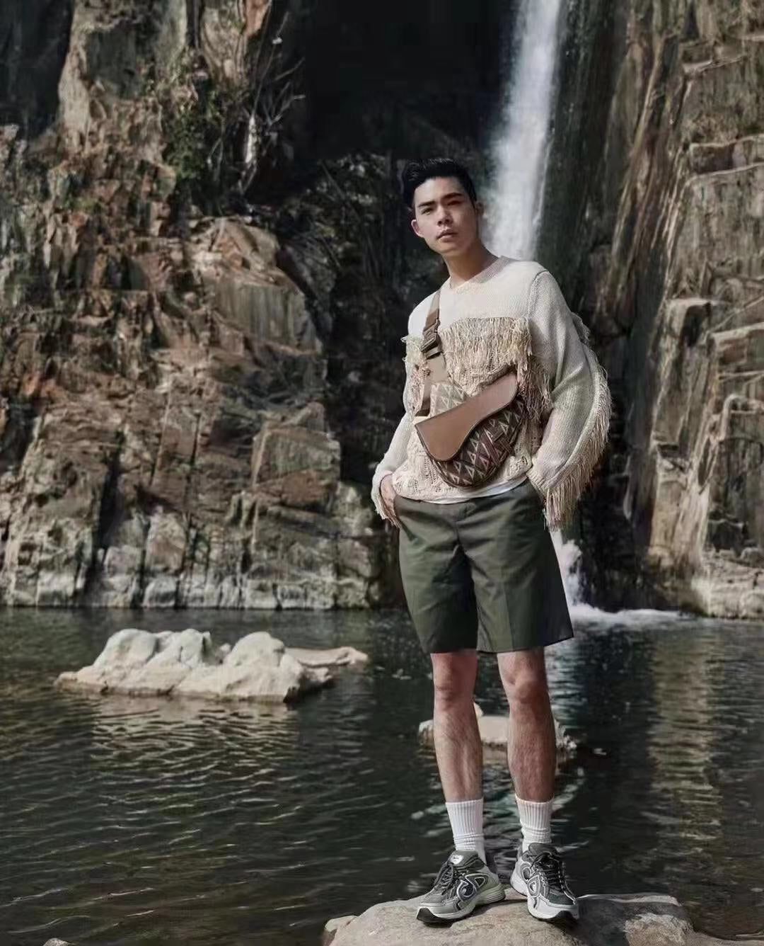 迪D家-CD Diamond 圖案 男士馬鞍包 咖啡色