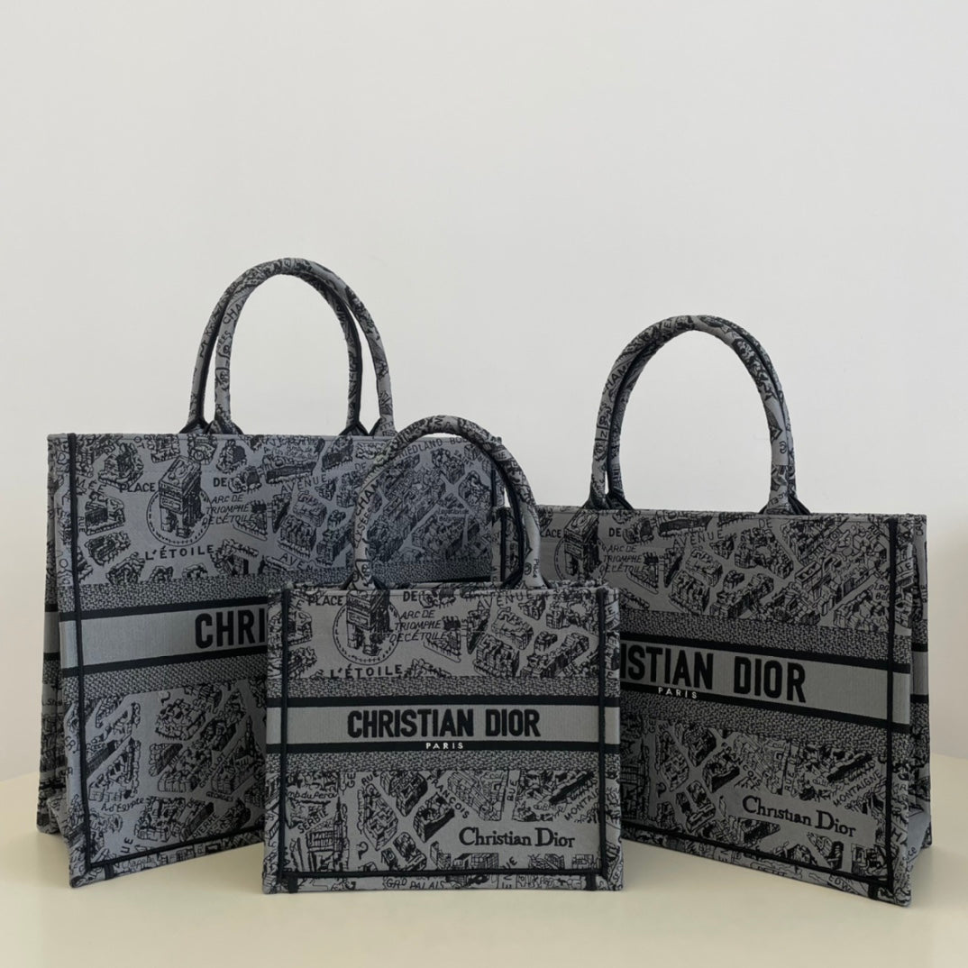 迪D家-2023春夏新款 Tote 巴黎地圖灰色 小號