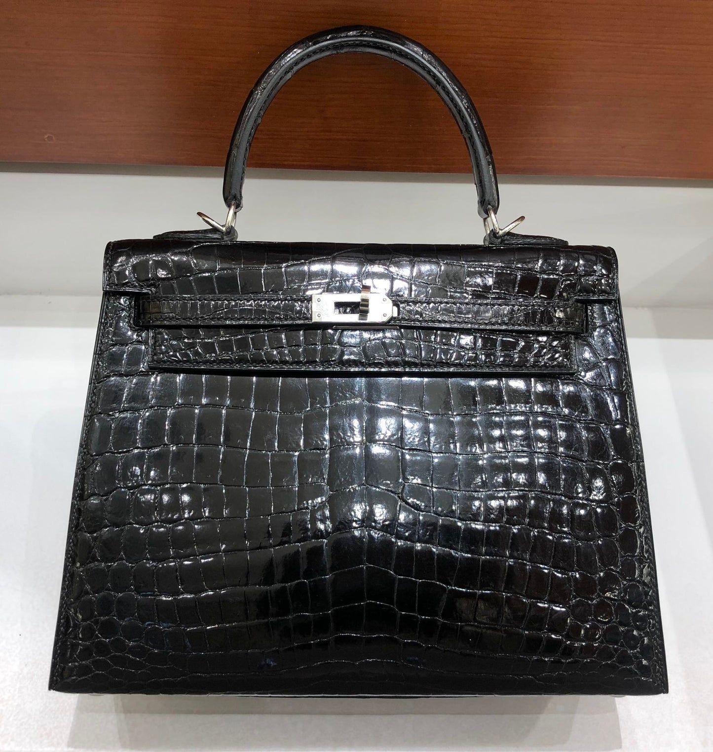 小愛款-Birkin 25 美洲方塊鱷魚 黑色 銀扣
