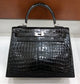 小愛款-Birkin 25 美洲方塊鱷魚 黑色 銀扣