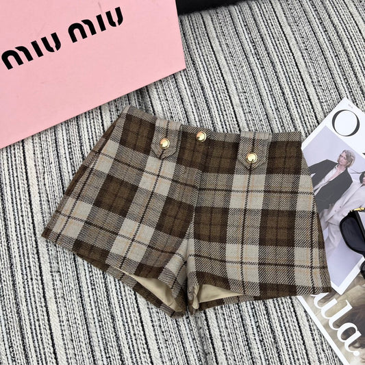 穆M家-2404 新款格紋高腰短褲