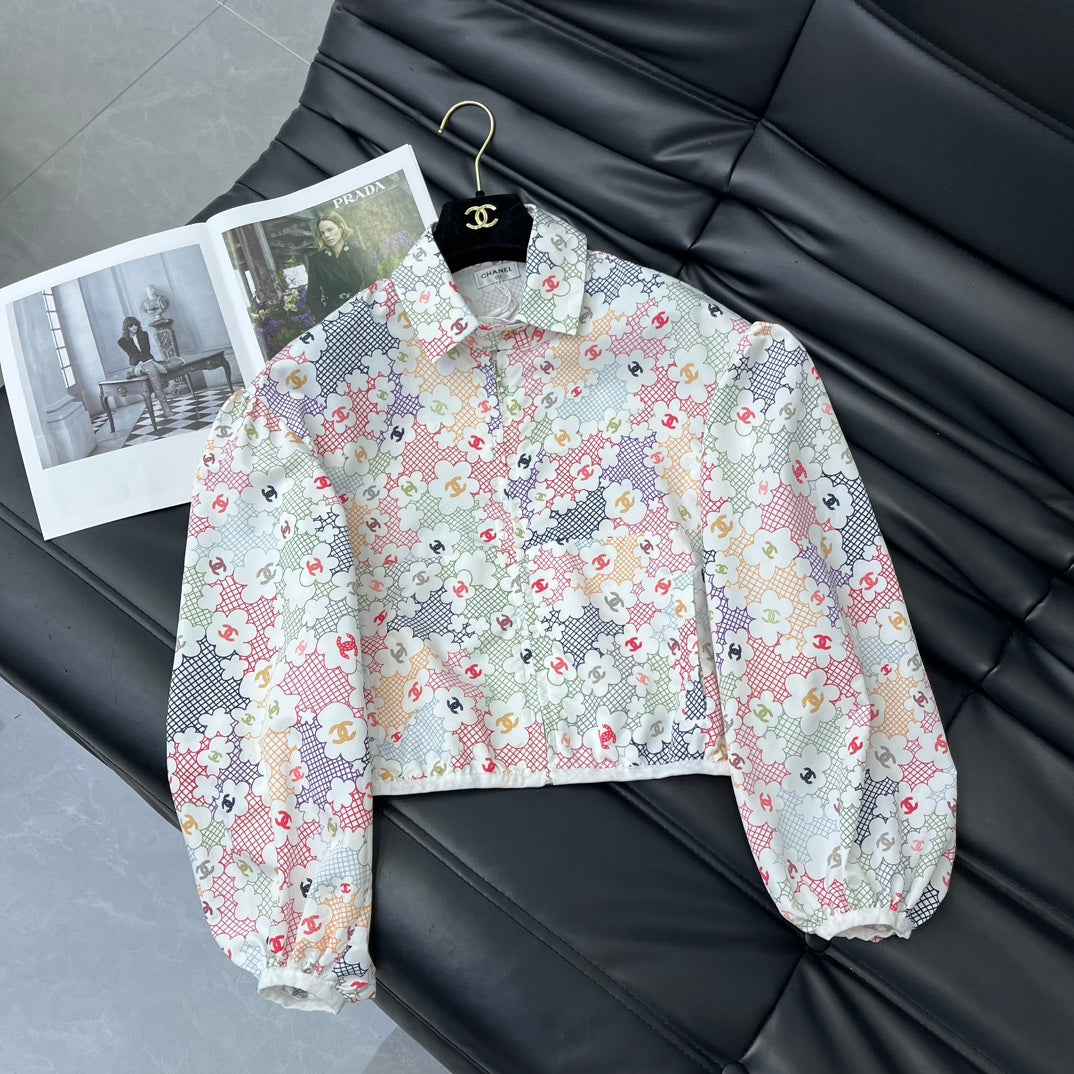 小香家-2403 24新品時髦印花短拉鍊外套
