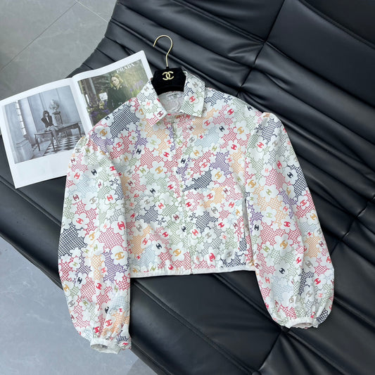 小香家-2403 24新品時髦印花短拉鍊外套